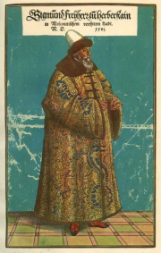 Illustration 13: Portrait of Herberstein in the hat and Russian fur coat in which he presented himself to the Grand Prince during his second embassy.