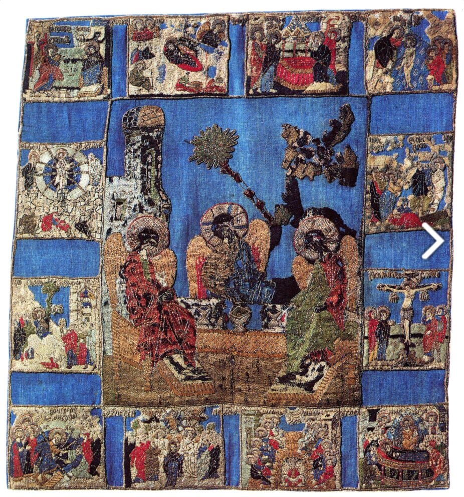 Old Testament Trinity. Sudarium. 1480s. Sergiev-Posad Museum.