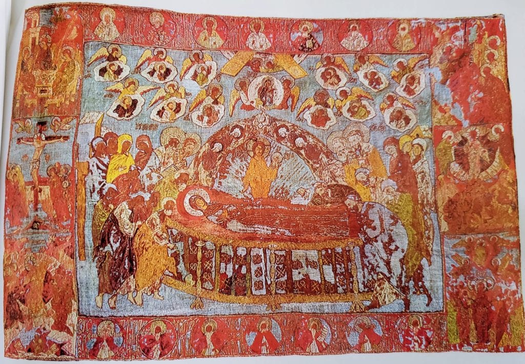 The Dormition of the Virgin. Podea, 62.5 x 100 cm, second half of the 15th century, Moscow.
From the Uspenskij-Knjaginina Monastery in Vladimir.
State Tretyakovskaya Gallery (20981). 