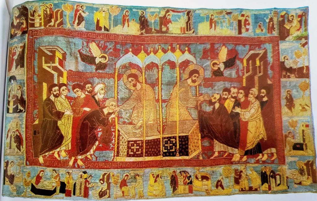 The Eucharist, with Scenes of the Lives of Joachim, Anne and the Mother of God. Aër, 110.5 x 181.5, 1485, Ryazan'.
From the Cathedral of the Dormition of the Virgin in Pereyaslavl-Ryazan'.
Ryazan' Regional Museum of Local Lore (3495).
