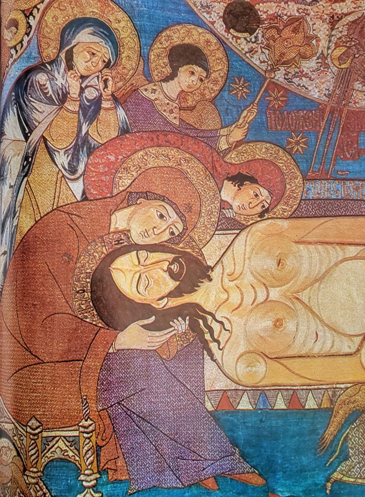 The Mother of God and the Myrrh-Bearers, detail of The Entombment, Epitaphios, 174 x 276 cm, 1561, Moscow.
From the Trinity-Sergiev Lavra.
Zagorsk State Historic-Artistic Museum-Reserve (408).