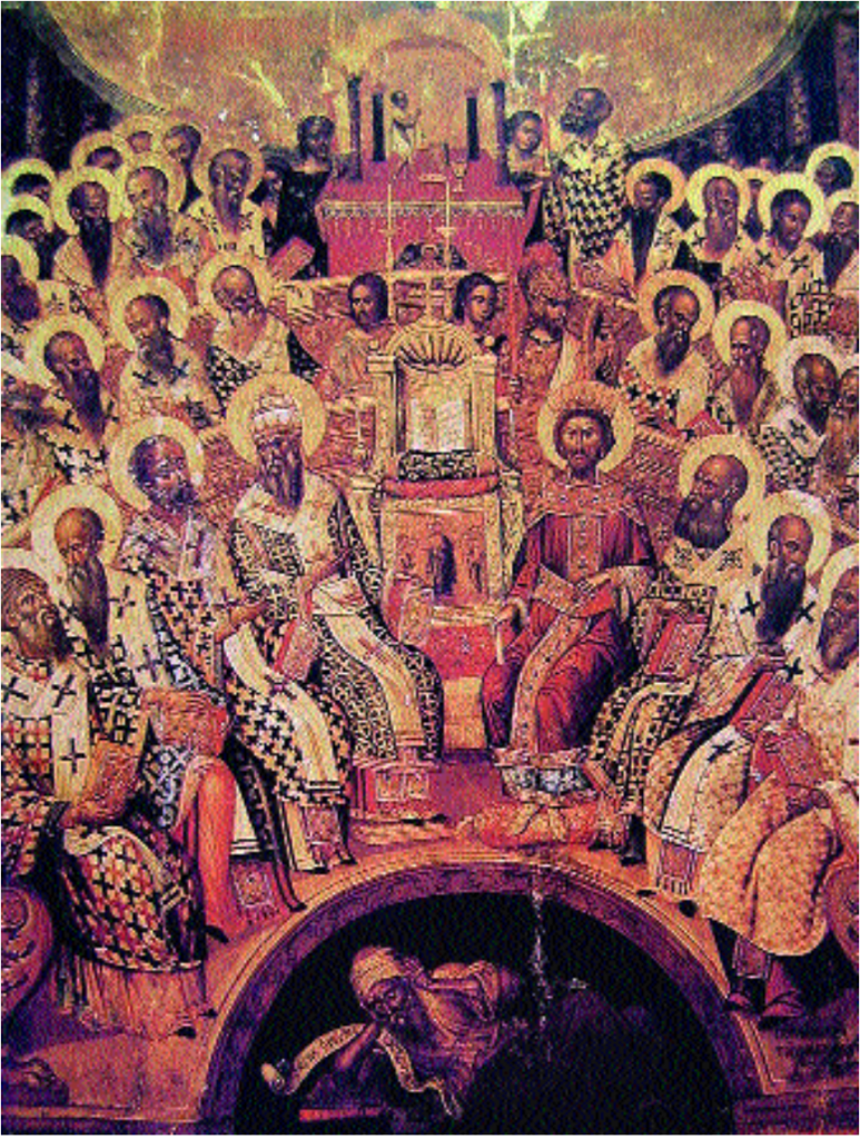 Master Mikhail the Damascene.
"The First Ecumenical Council," 1591. Museum of the city of Heraklion, Crete. Fragment.
