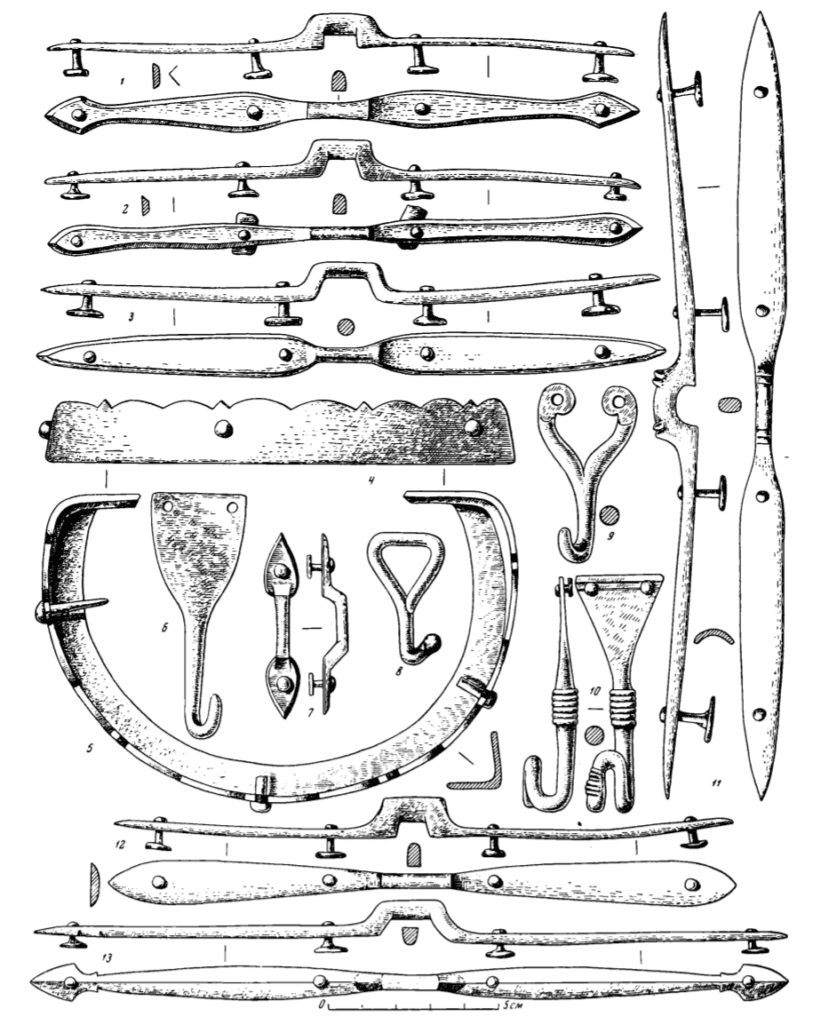 Drawings of Iron quiver loops, hooks, and fittings, 8th-9th century.