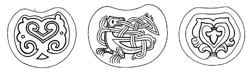 Depictions of the tree of life and of a Senmurv-Simargl on Russian kolts, 12th century.