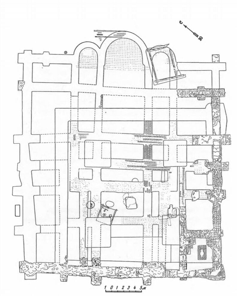 Plan of the Church of the Tithes, in Kiev. Late 10th century. From excavations by M. K. Karger.