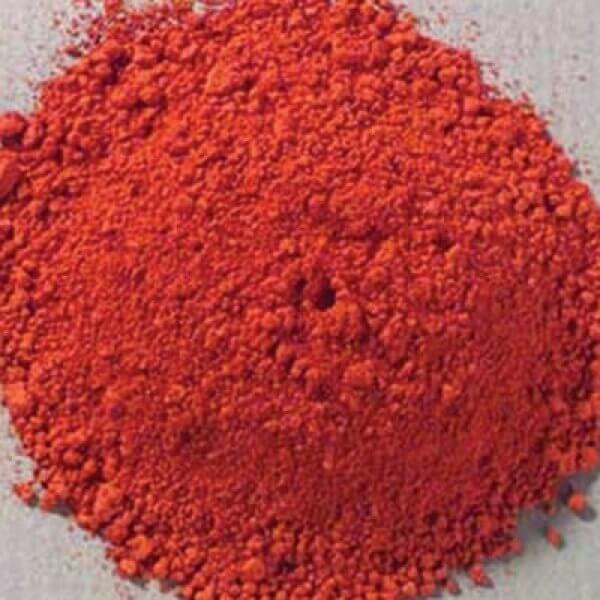 Ground cinnabar vermillion pigment.