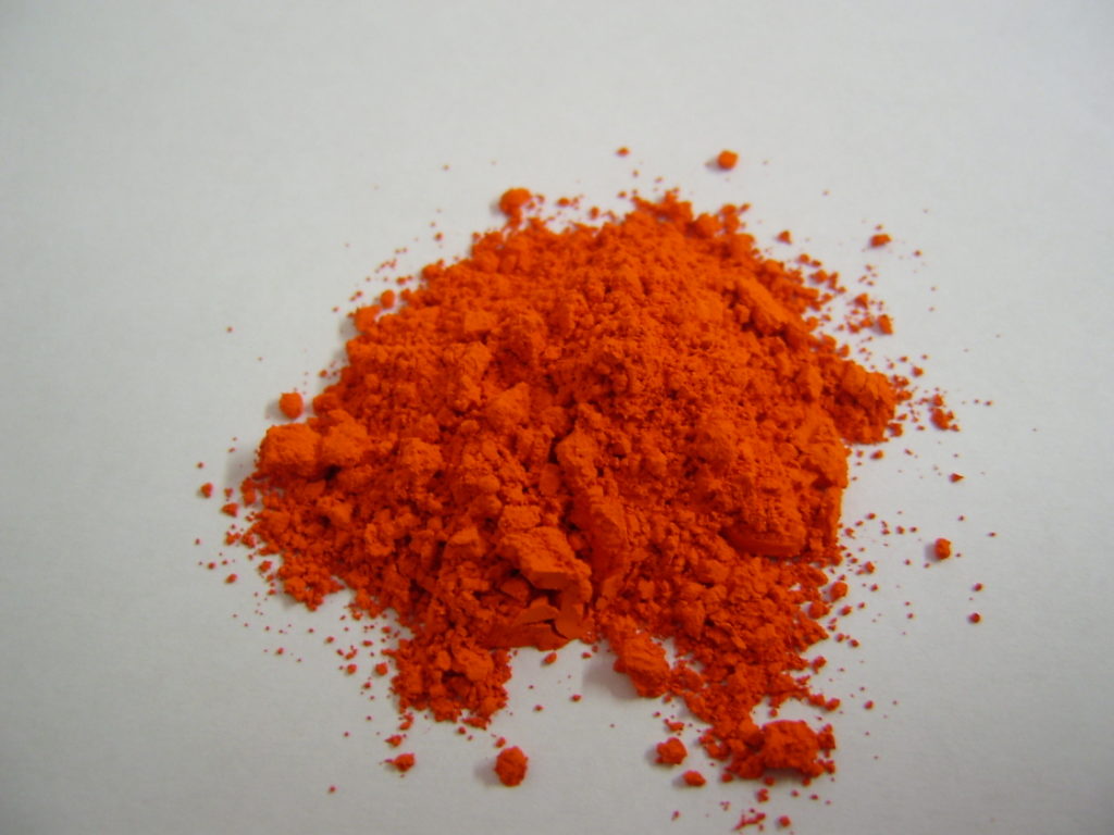Minium, or red lead, pigment. 
