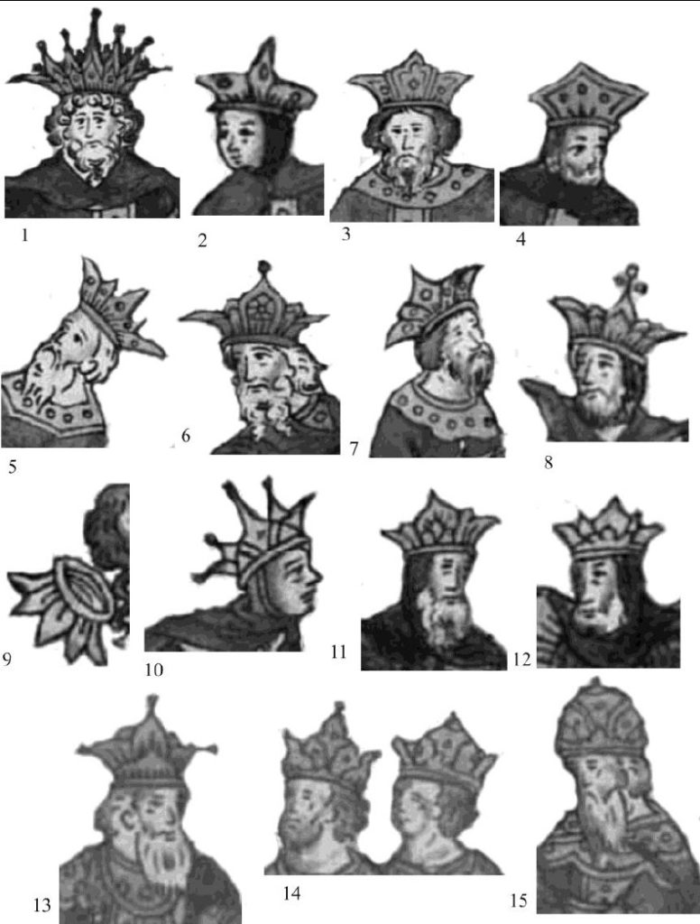 Illustration 6: Men's crowns in miniatures from the Illustrated Chronicle of Ivan the Terrible