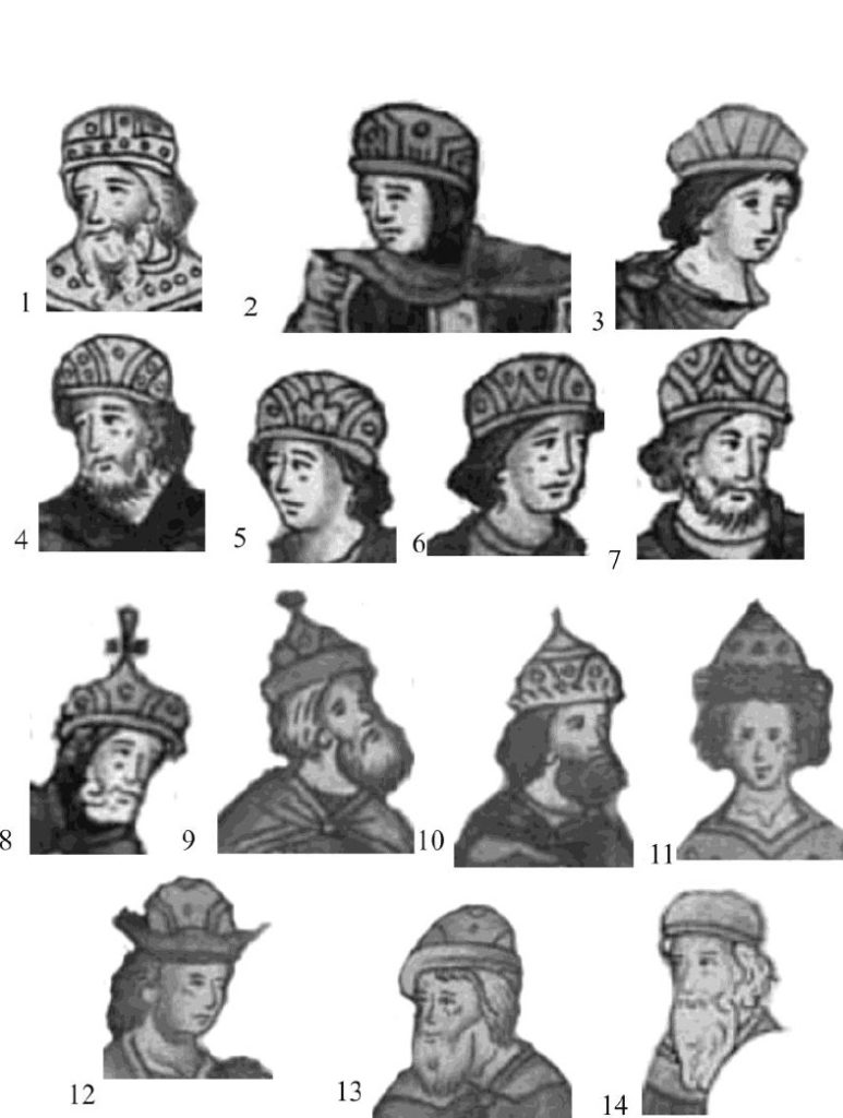 Illustration 7: Mitre-shaped hats in miniatures from the Illustrated Chronicle of Ivan the Terrible, 16th cent.